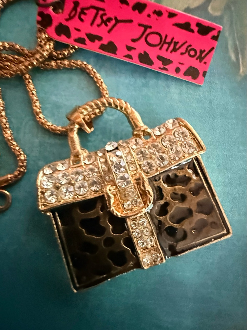Betsey Johnson Gold-Tone Black Crystal Satchel Pendant Necklace